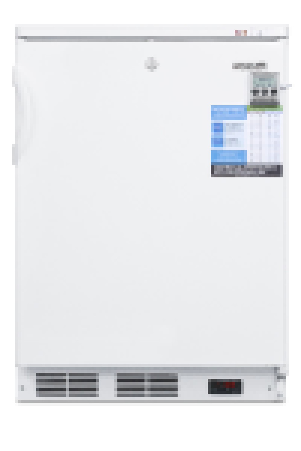 Built-in undercounter vaccine storage all-freezer with digital thermostat, temperature alarm, hospital grade cord, self-closing door, and front lock